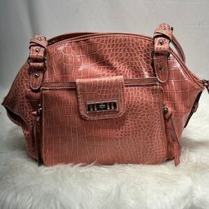 Rosetti Pink Croc Embossed Shoulder Handbag Top Zip Closure